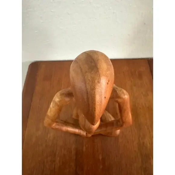 Vintage Hand-Carved Wooden Meditating Figure, Seated Pose